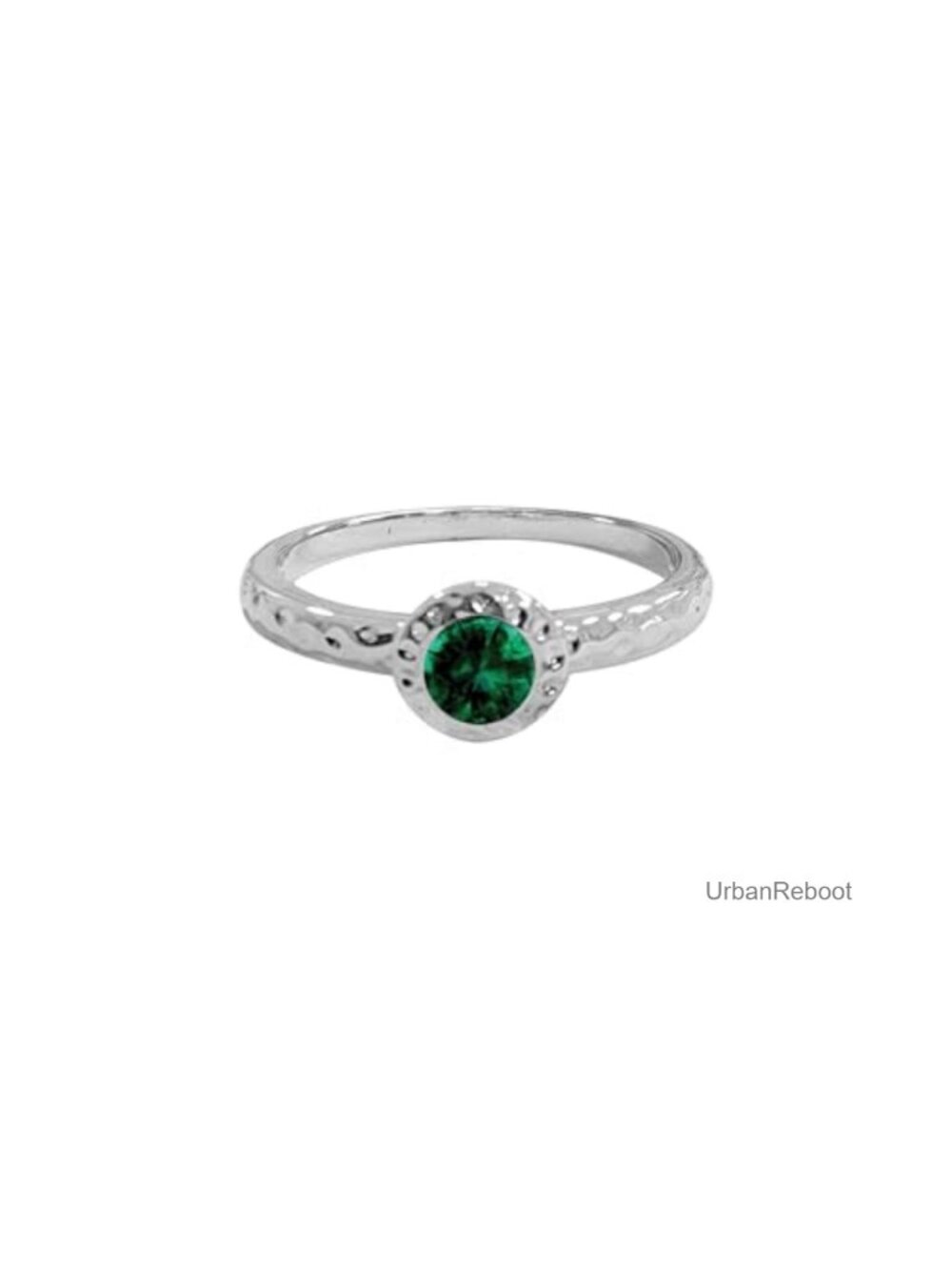 Stackable Solitaire Ring Gold Plated Hammered CZ